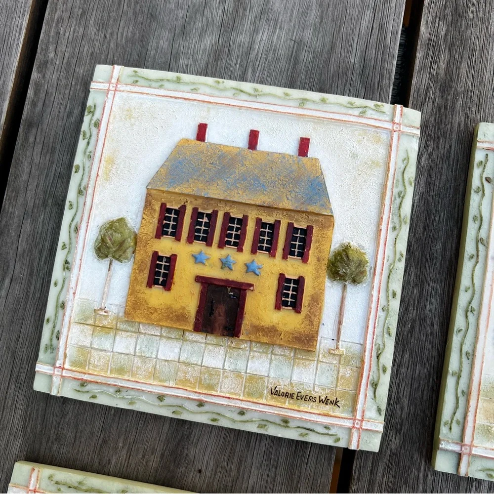 Valorie Evers Wink Cottage Colonial Home Wall Hanging Tiles Set of Four Resin